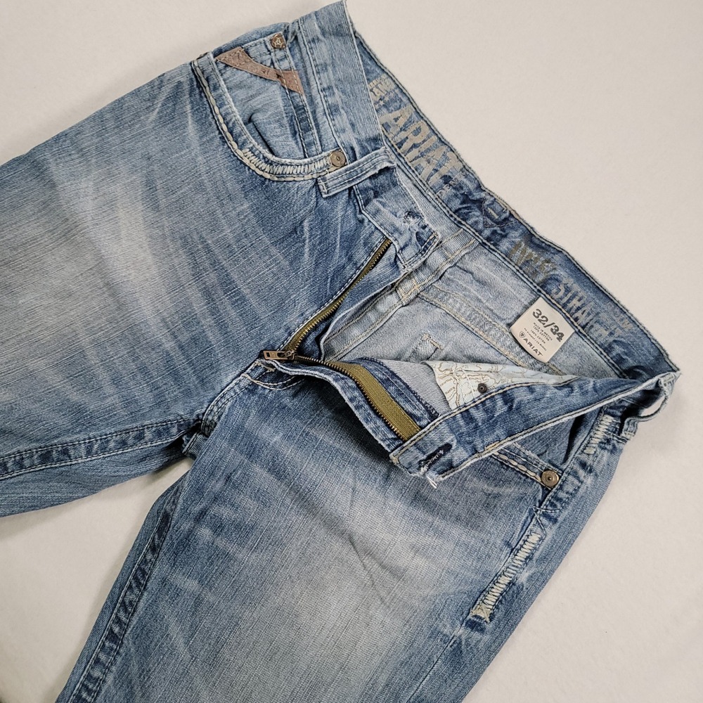 Ariat M5 Ridgeline Straight Leg Jeans Mens 32x34 Blue Light Wash Missing Button